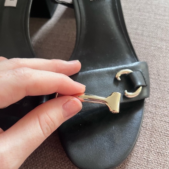 Black Steve Madden Black Heel Sandals, Size 8, Gold Hardware - Picture 4 of 4
